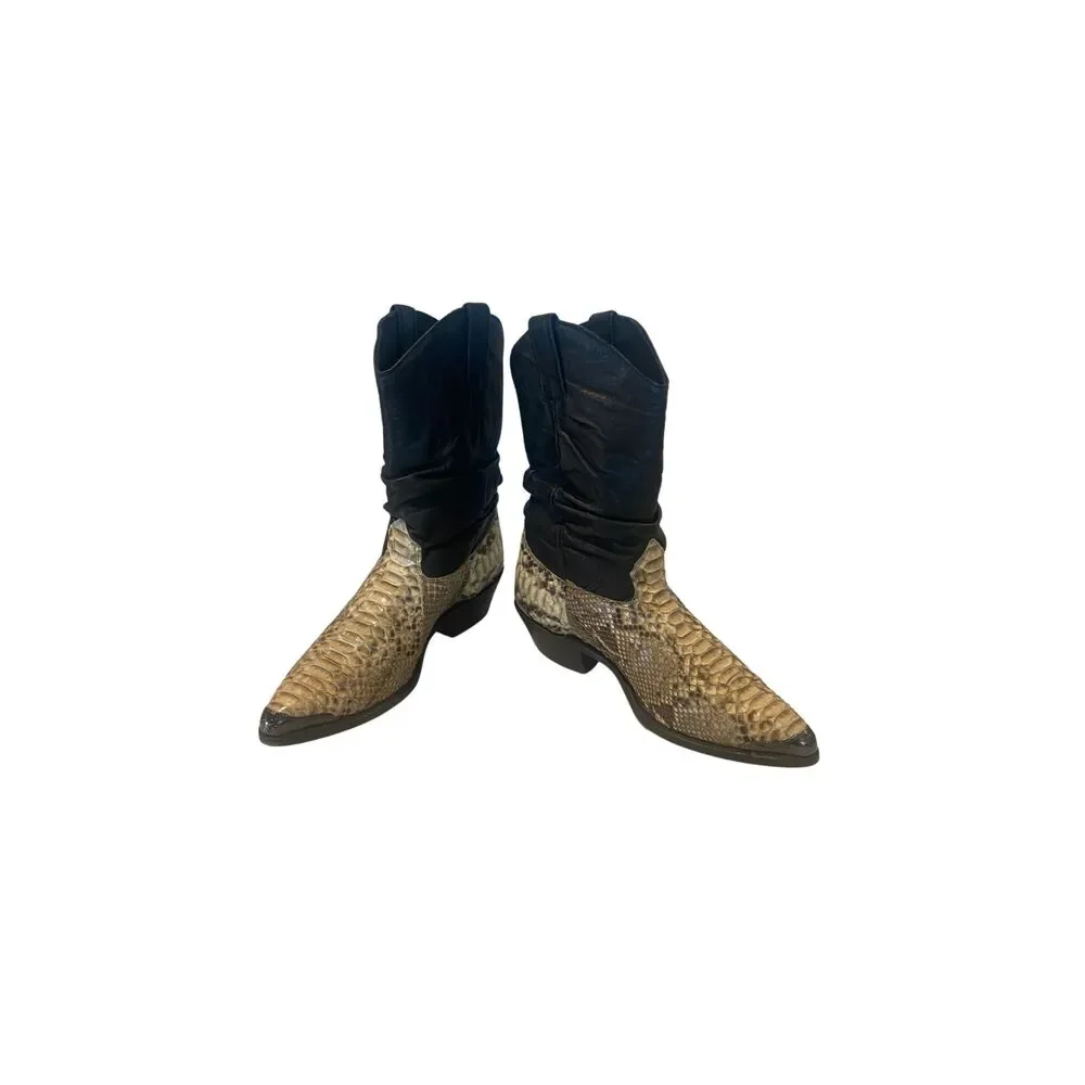 Vintage 1990s Exotic Loredo Snakeskin & Black Leather Cowboy Boots – Size 8D